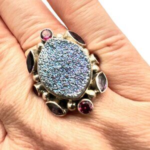 Nicky Butler Womens Ring Druzy Quartz Amethyst Sterling Silver Size 10